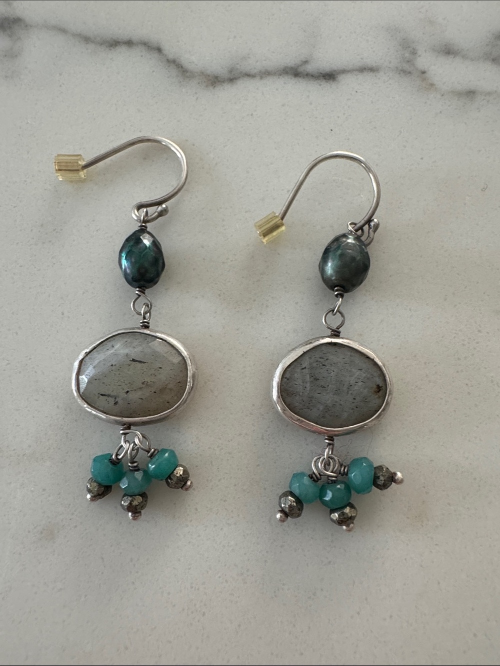 SILPADA Sterling Silver Labradorite Pearl Hematite Quartzite Earrings W2372